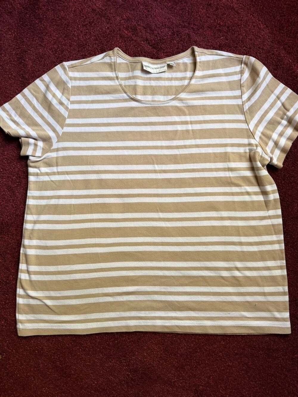 Rebecca Malone Tan and White Striped Short Sleeve T-Shirt